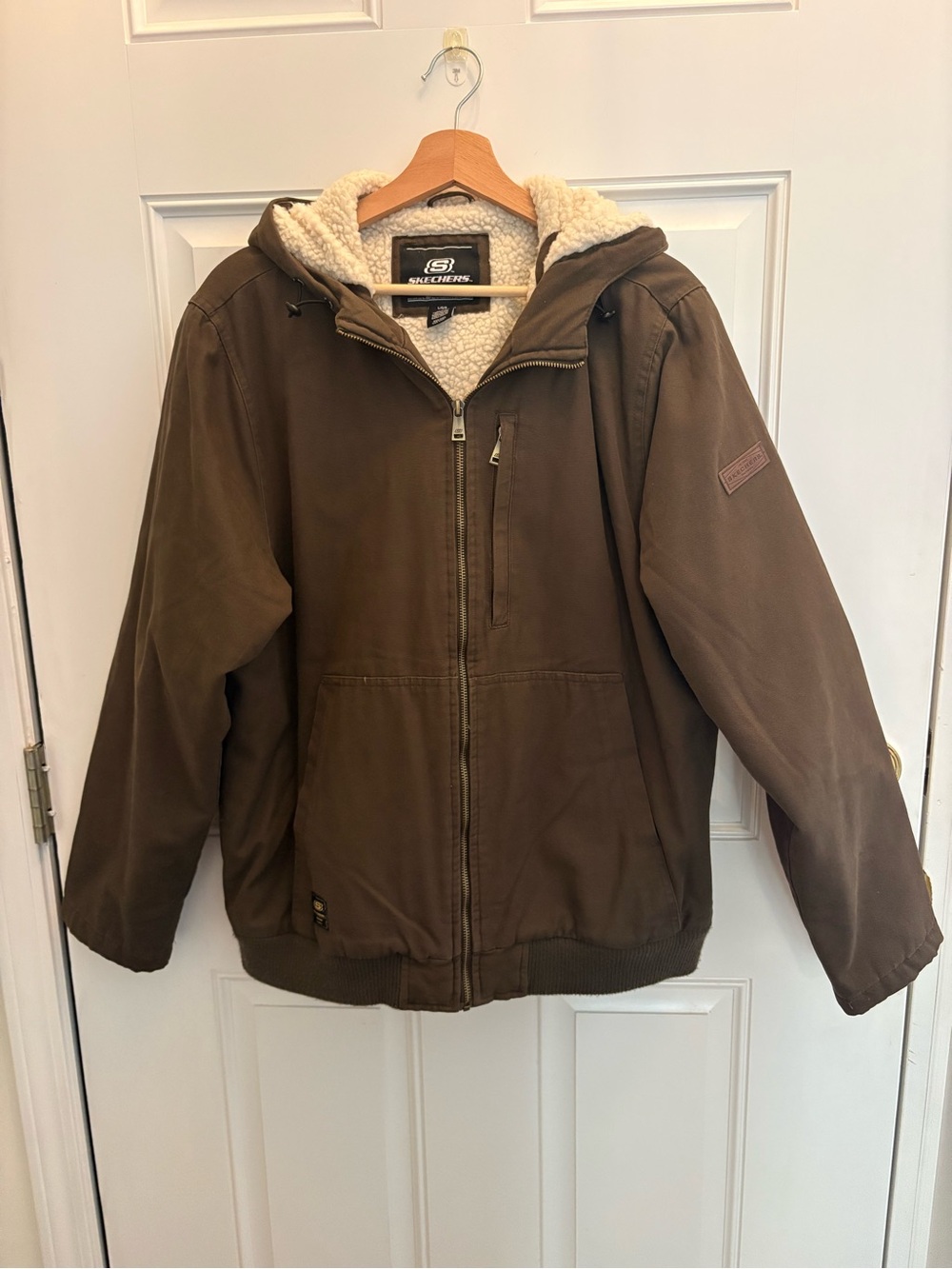 Skechers Men's Brown Hooded Puffer with Sherpa Lining
